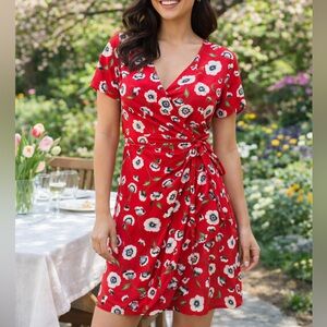 J.Crew Red Anemone Floral True Wrap Dress Size 4